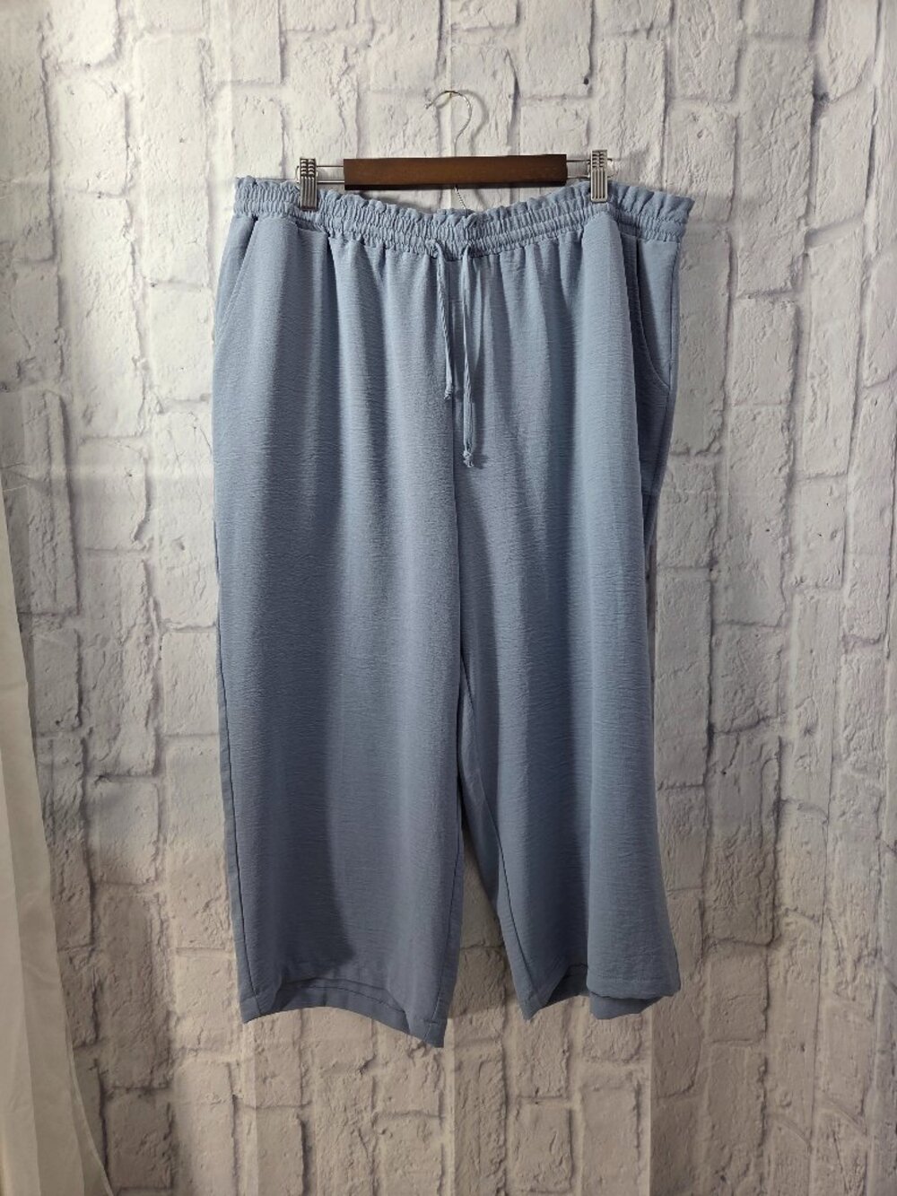 AnyBody 2XL Light Baby Blue High Waist Drawstring Wide Leg Ankle Cropped Pants